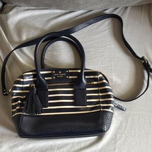 Kate Spade Navy Blue and White Satchel with Polished Hardware